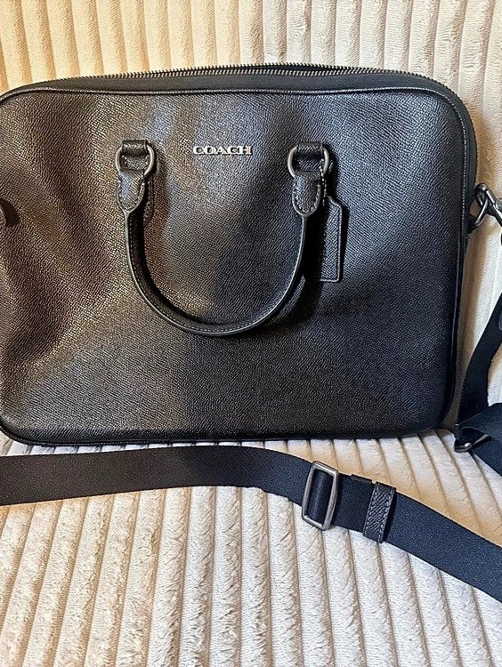 Coach Metropolitan Briefcase in Crossgrain Leather Black Satchel With Strap